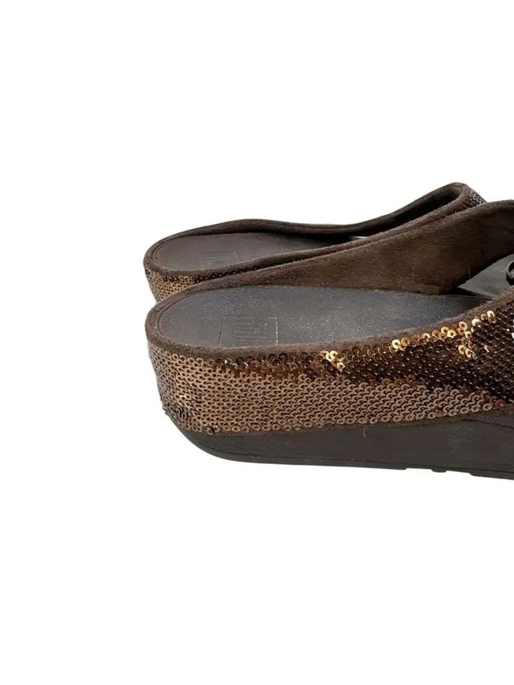 FitFlop Ringer Sequin Bronze Toe Post Sandals Womens 8 Platform Comfort